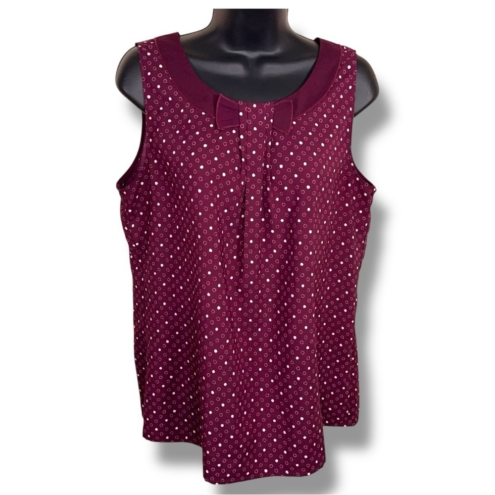 Medium Ann Taylor Sleeveless Blouse Top Purple Pink White Dots Bow Neckline